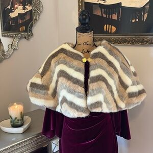 Anthropologie New NWT faux Mink Fur cape Bolero ivory gray tan NWT New $118